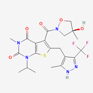 Thieno[2,3-d]pyrimidine-2,4(1H,3H)-dione, 5-[[(4S)-4-hydroxy-4-methyl-2-isoxazolidinyl]carbonyl]-3-methyl-1-(1-methylethyl)-6-[[5-methyl-3-(trifluoromethyl)-1H-pyrazol-4-yl]methyl]- - (1448671-31-5)